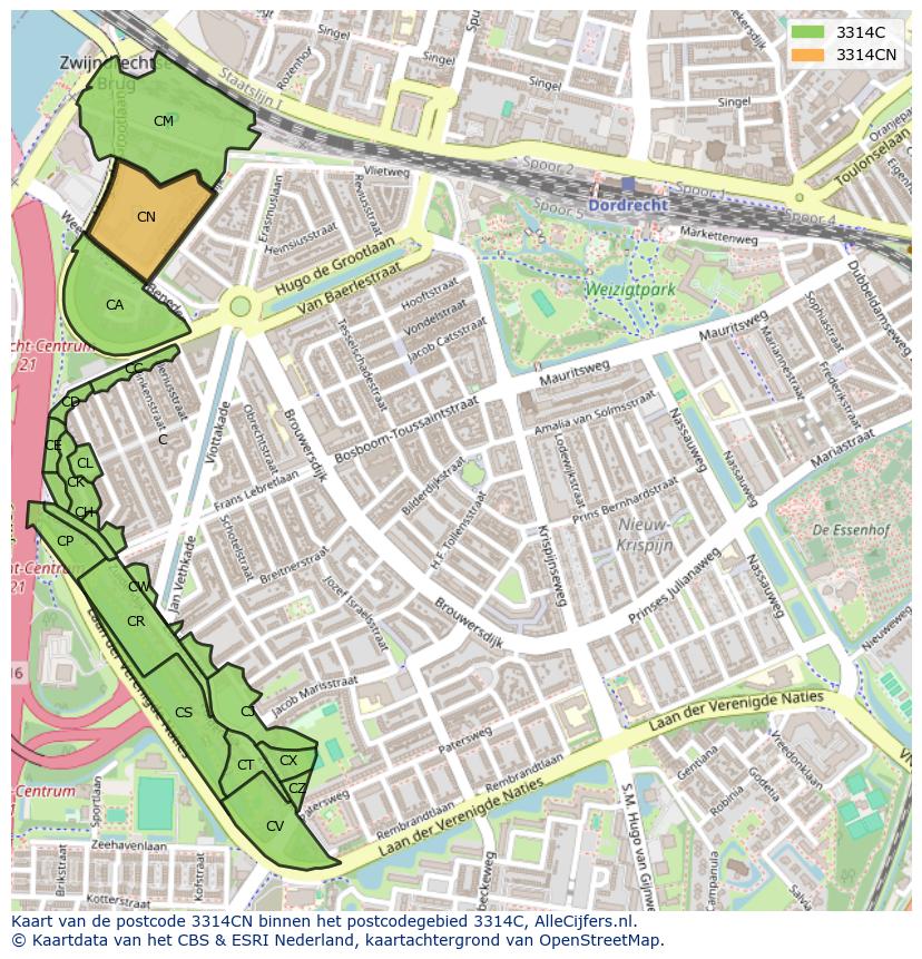 Afbeelding van het postcodegebied 3314 CN op de kaart.