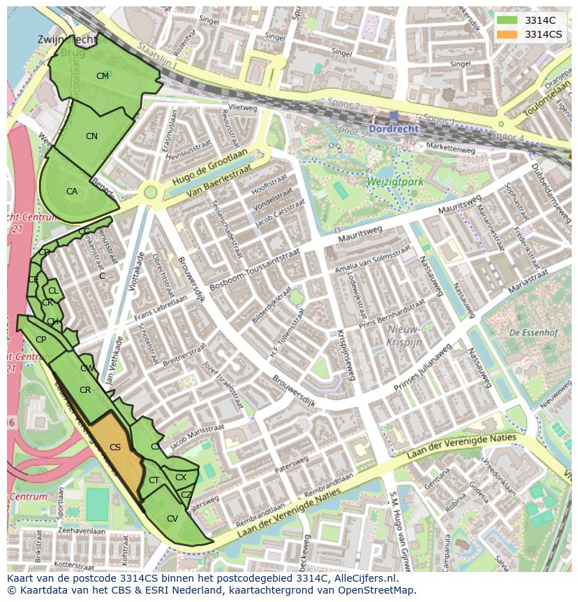 Afbeelding van het postcodegebied 3314 CS op de kaart.