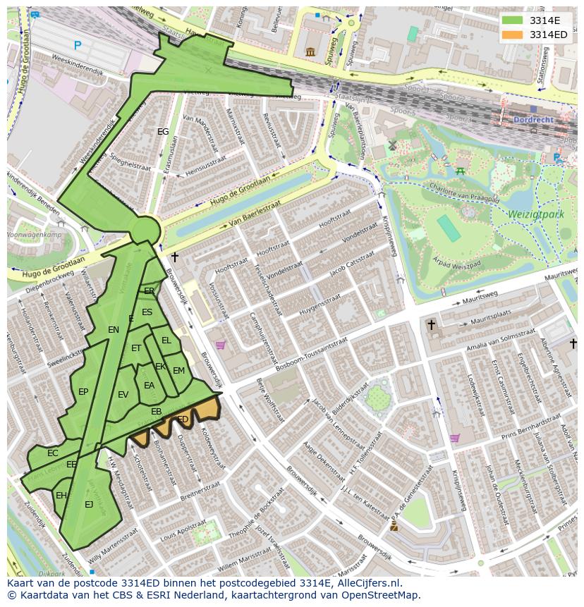 Afbeelding van het postcodegebied 3314 ED op de kaart.