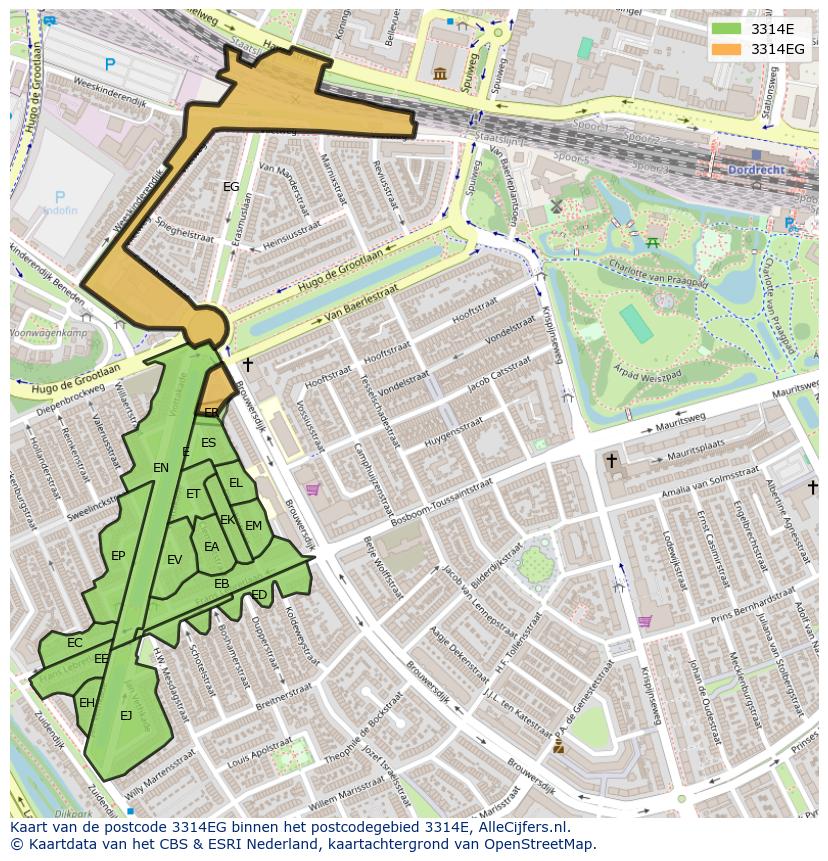Afbeelding van het postcodegebied 3314 EG op de kaart.