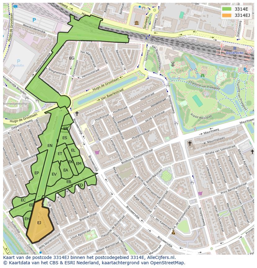 Afbeelding van het postcodegebied 3314 EJ op de kaart.