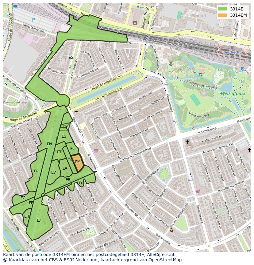 Afbeelding van het postcodegebied 3314 EM op de kaart.