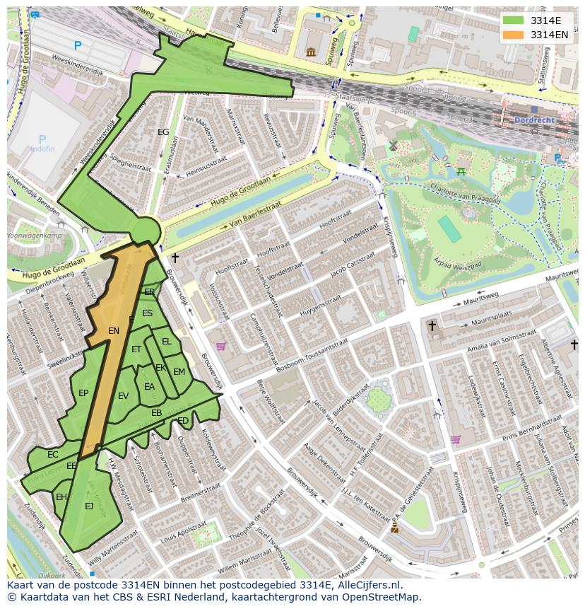 Afbeelding van het postcodegebied 3314 EN op de kaart.