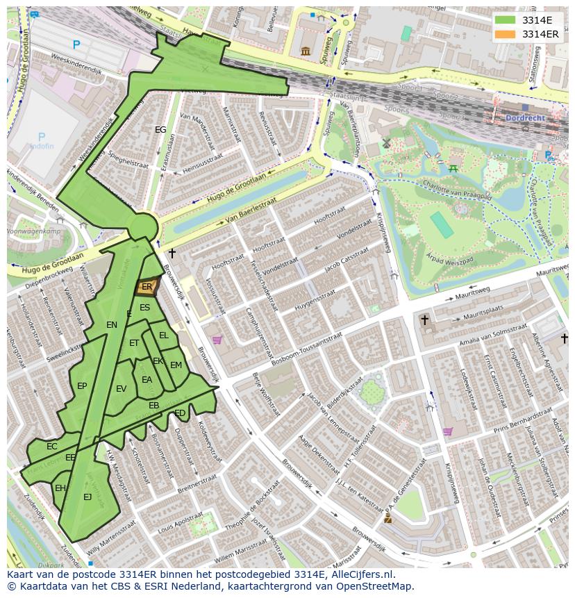 Afbeelding van het postcodegebied 3314 ER op de kaart.