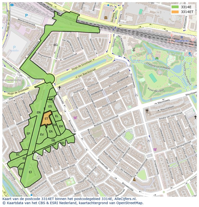Afbeelding van het postcodegebied 3314 ET op de kaart.