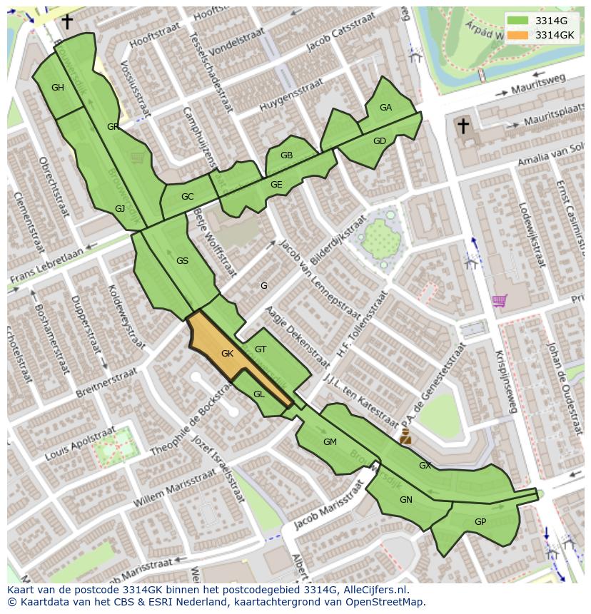Afbeelding van het postcodegebied 3314 GK op de kaart.