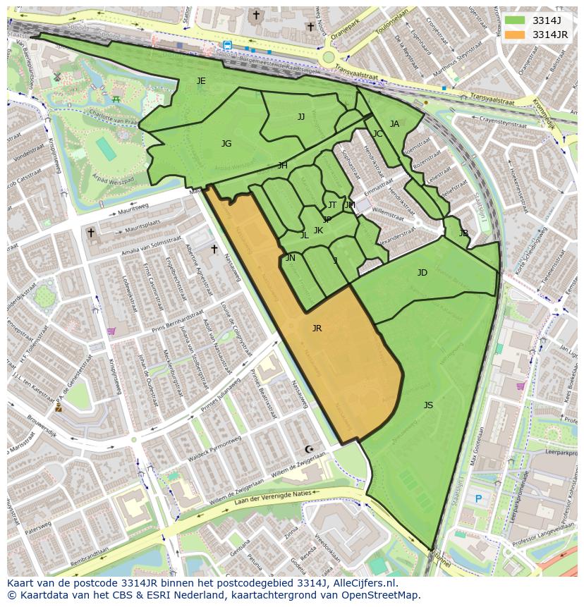 Afbeelding van het postcodegebied 3314 JR op de kaart.