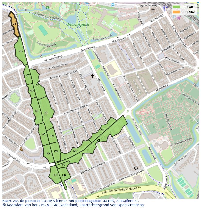 Afbeelding van het postcodegebied 3314 KA op de kaart.