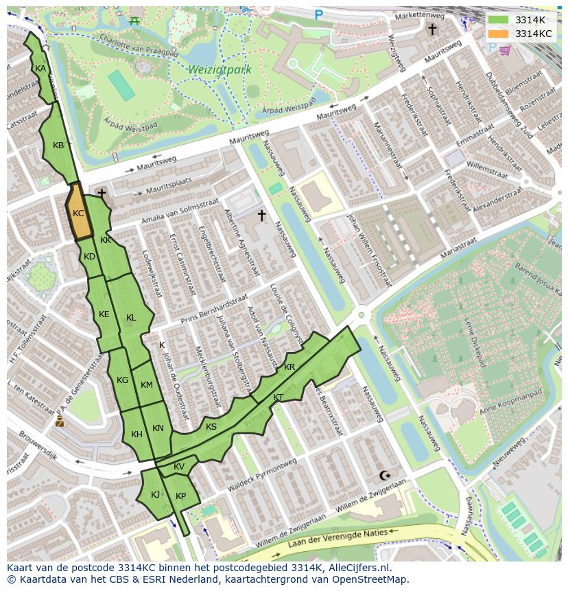 Afbeelding van het postcodegebied 3314 KC op de kaart.