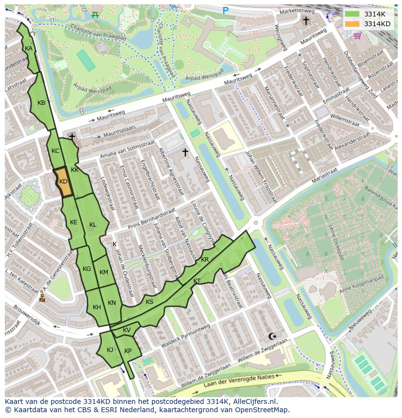 Afbeelding van het postcodegebied 3314 KD op de kaart.