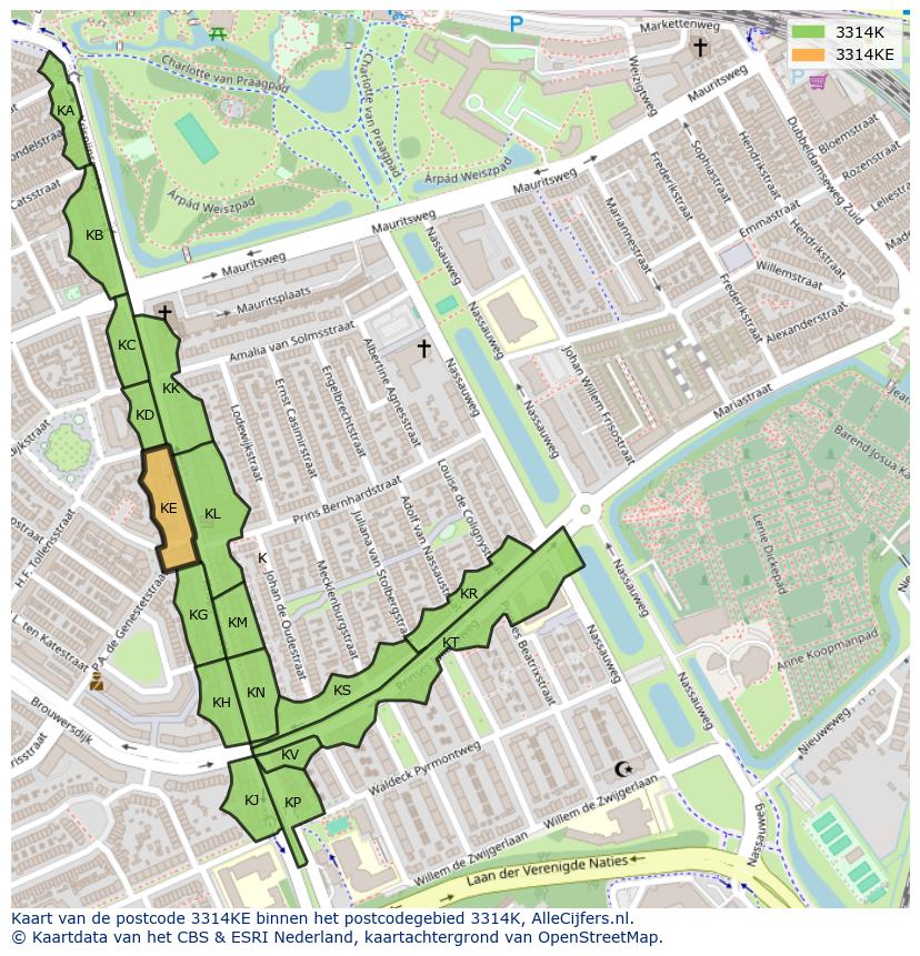 Afbeelding van het postcodegebied 3314 KE op de kaart.