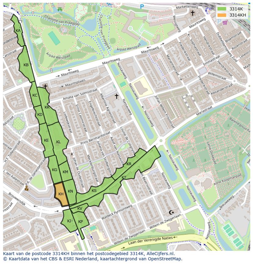 Afbeelding van het postcodegebied 3314 KH op de kaart.