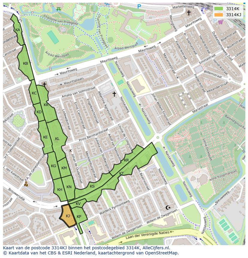 Afbeelding van het postcodegebied 3314 KJ op de kaart.