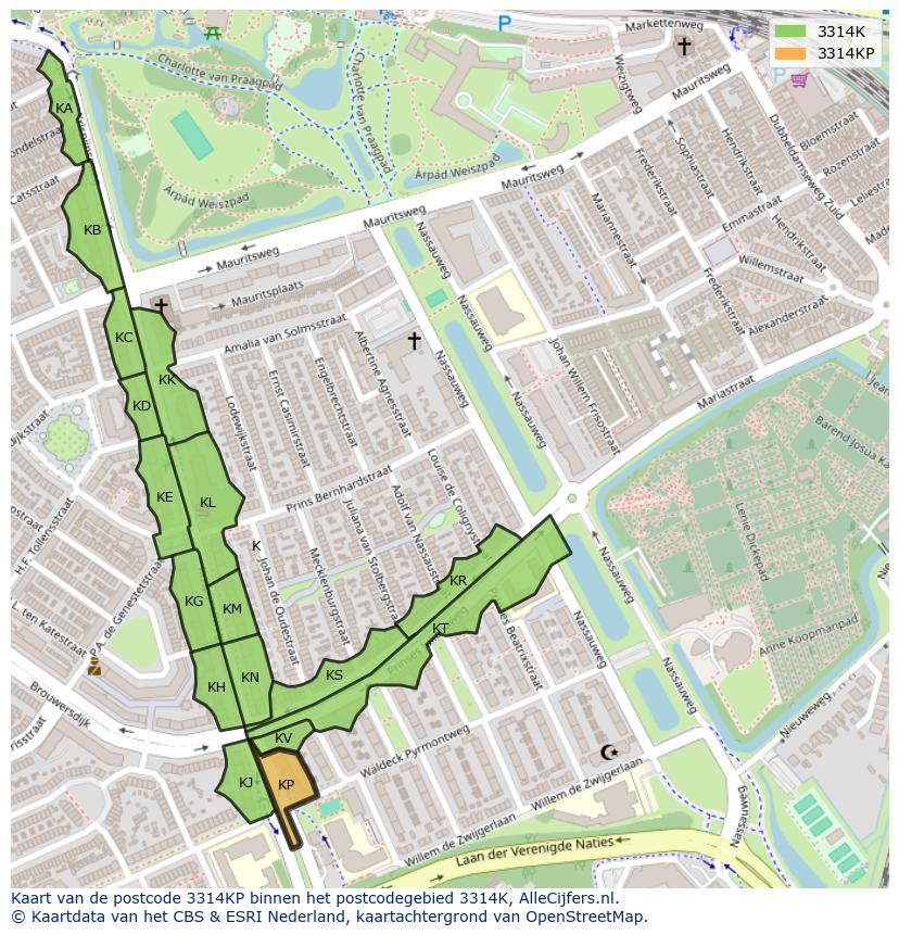 Afbeelding van het postcodegebied 3314 KP op de kaart.