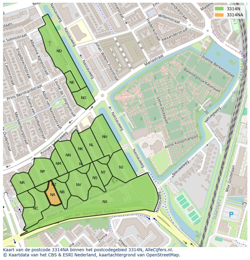 Afbeelding van het postcodegebied 3314 NA op de kaart.