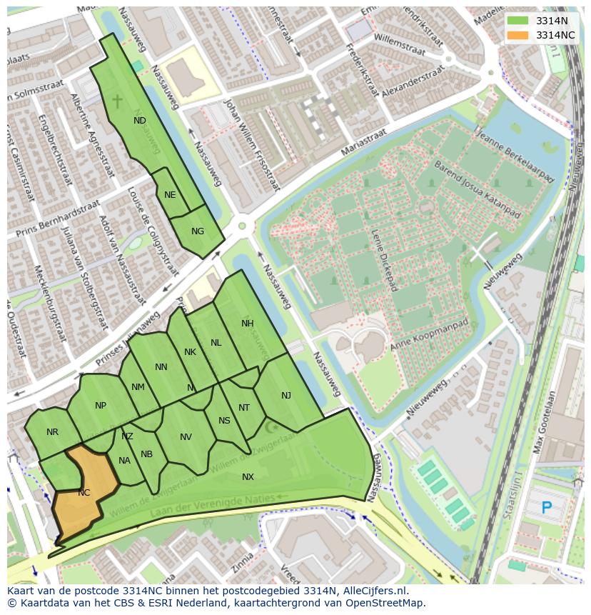 Afbeelding van het postcodegebied 3314 NC op de kaart.