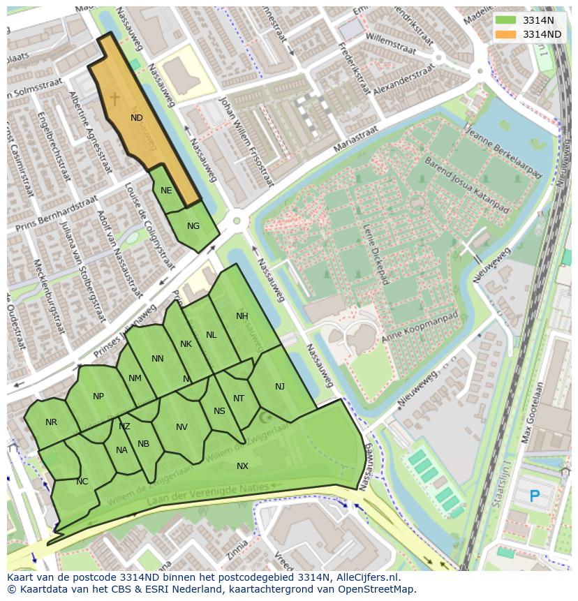 Afbeelding van het postcodegebied 3314 ND op de kaart.