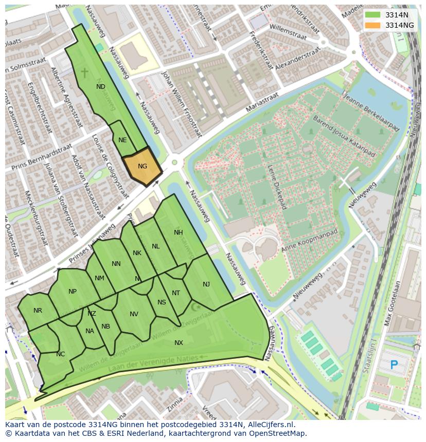 Afbeelding van het postcodegebied 3314 NG op de kaart.