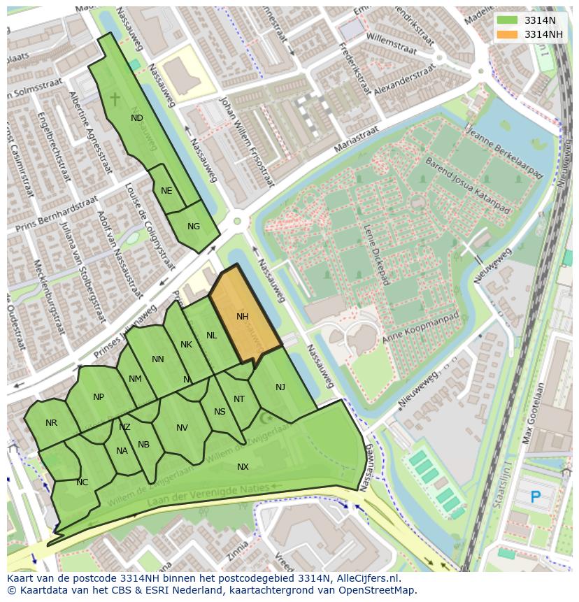 Afbeelding van het postcodegebied 3314 NH op de kaart.