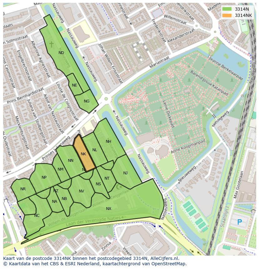 Afbeelding van het postcodegebied 3314 NK op de kaart.