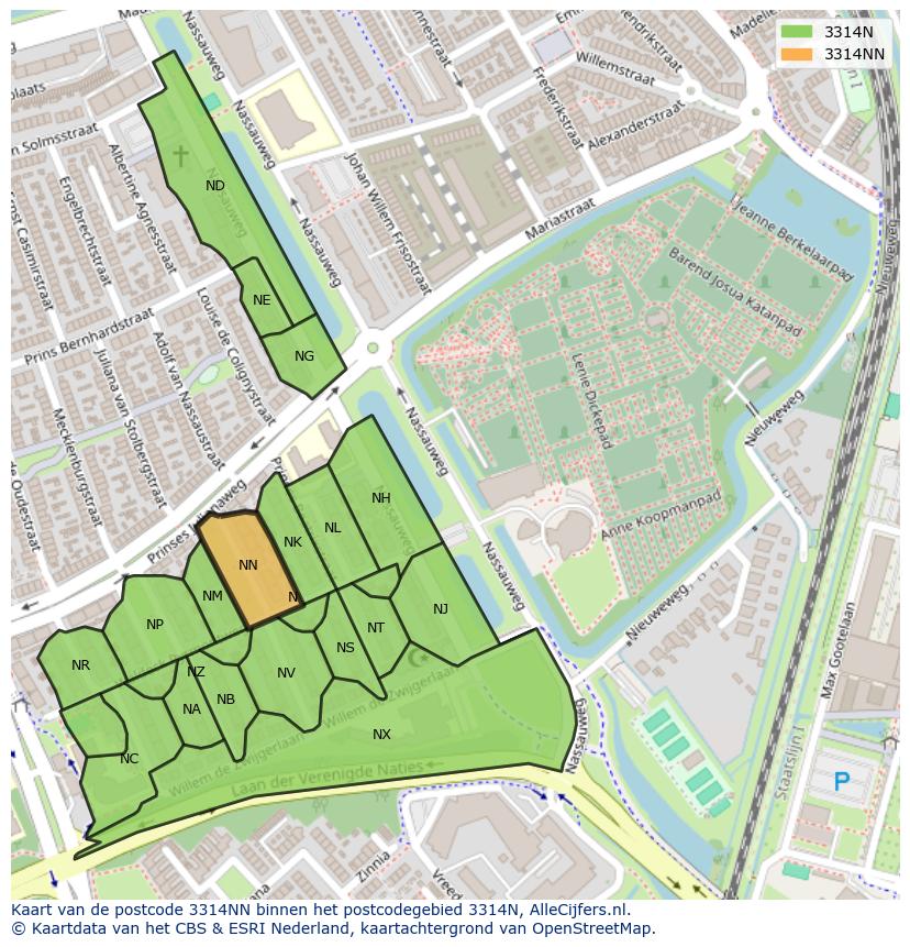 Afbeelding van het postcodegebied 3314 NN op de kaart.
