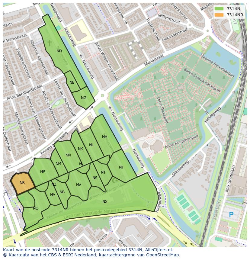 Afbeelding van het postcodegebied 3314 NR op de kaart.
