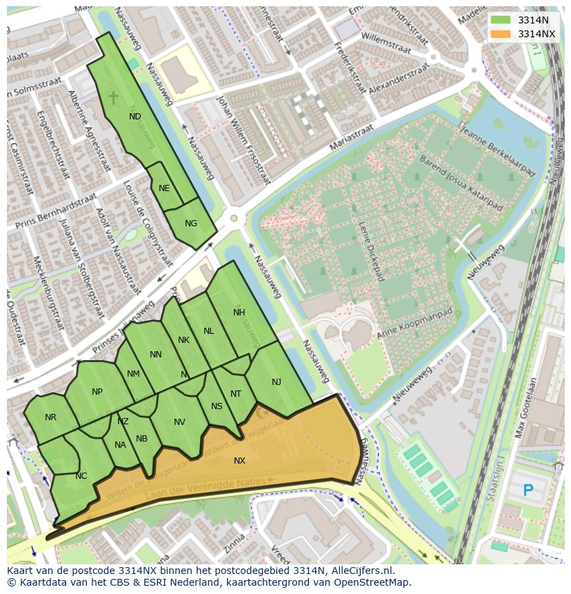 Afbeelding van het postcodegebied 3314 NX op de kaart.