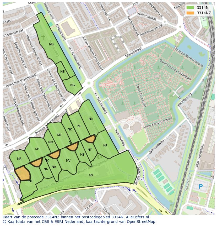 Afbeelding van het postcodegebied 3314 NZ op de kaart.