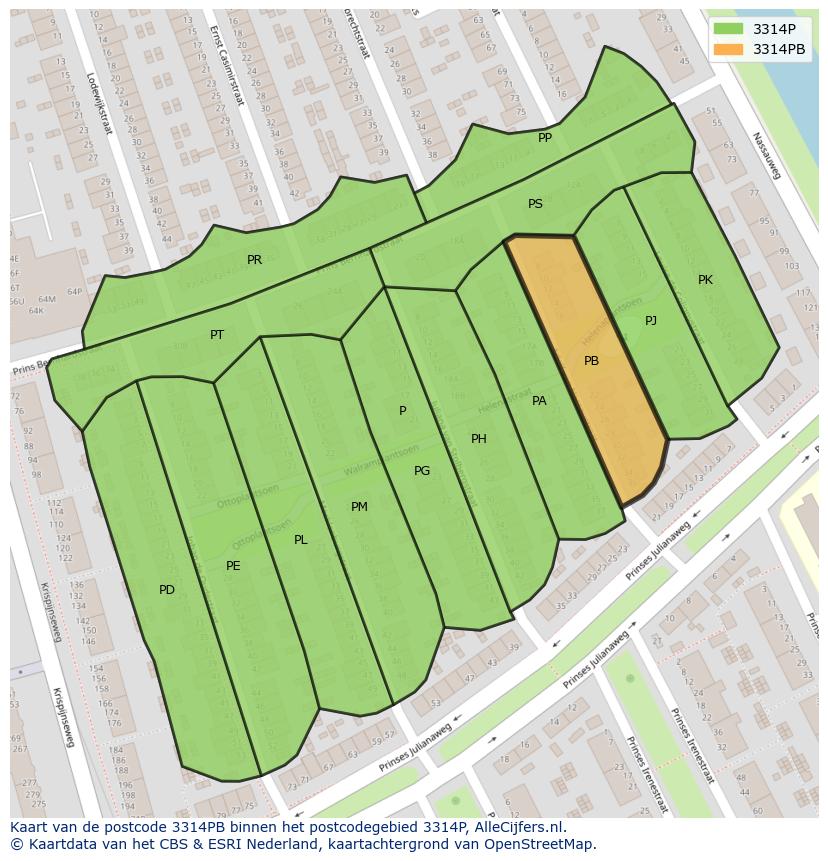 Afbeelding van het postcodegebied 3314 PB op de kaart.