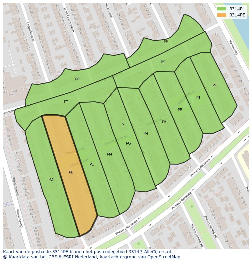 Afbeelding van het postcodegebied 3314 PE op de kaart.