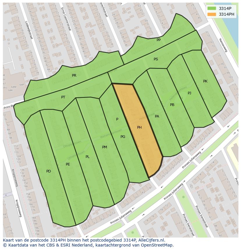 Afbeelding van het postcodegebied 3314 PH op de kaart.