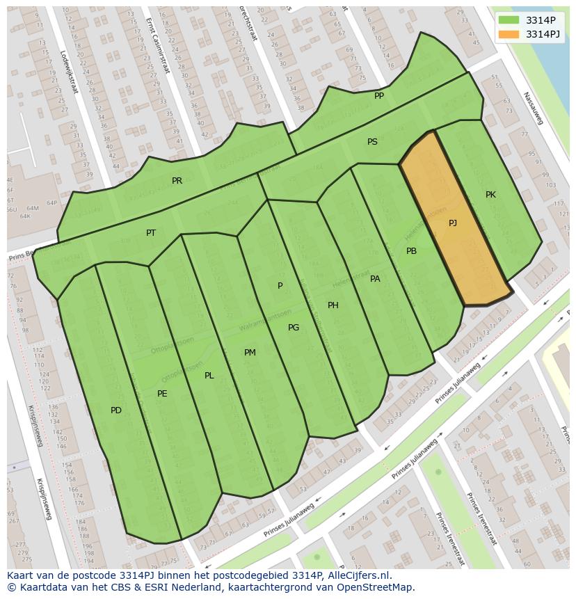 Afbeelding van het postcodegebied 3314 PJ op de kaart.