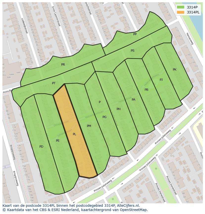 Afbeelding van het postcodegebied 3314 PL op de kaart.