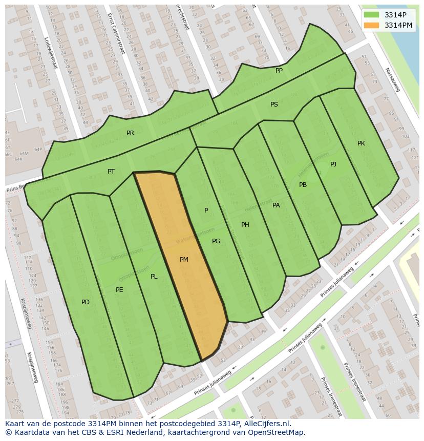 Afbeelding van het postcodegebied 3314 PM op de kaart.