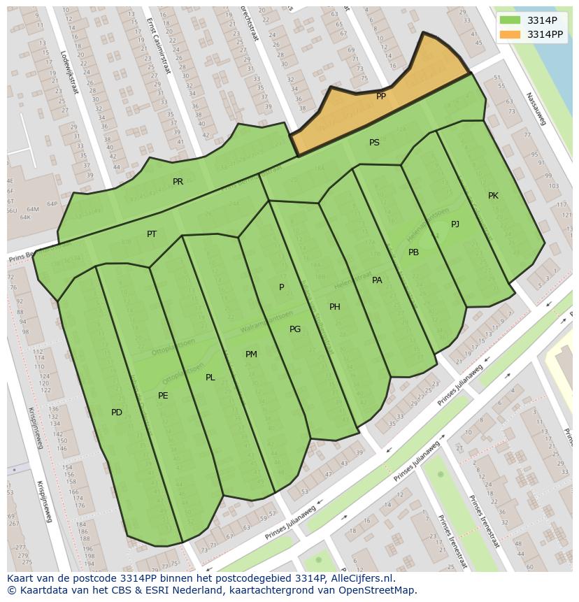 Afbeelding van het postcodegebied 3314 PP op de kaart.