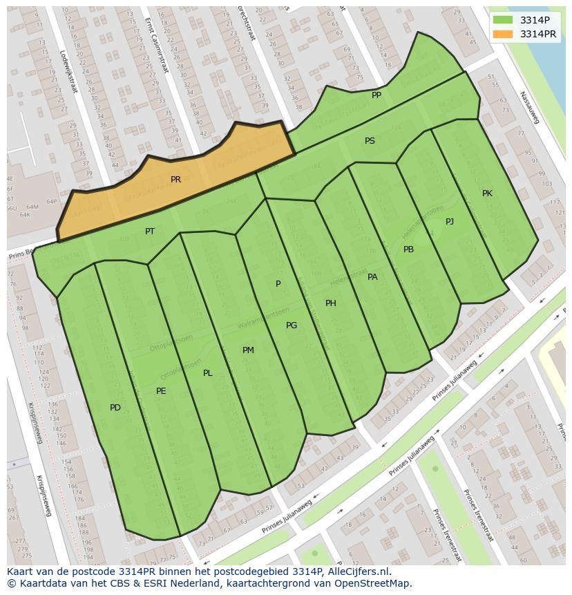 Afbeelding van het postcodegebied 3314 PR op de kaart.