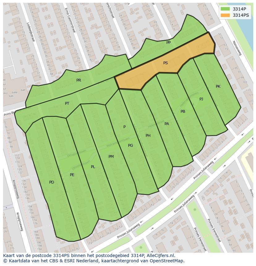 Afbeelding van het postcodegebied 3314 PS op de kaart.
