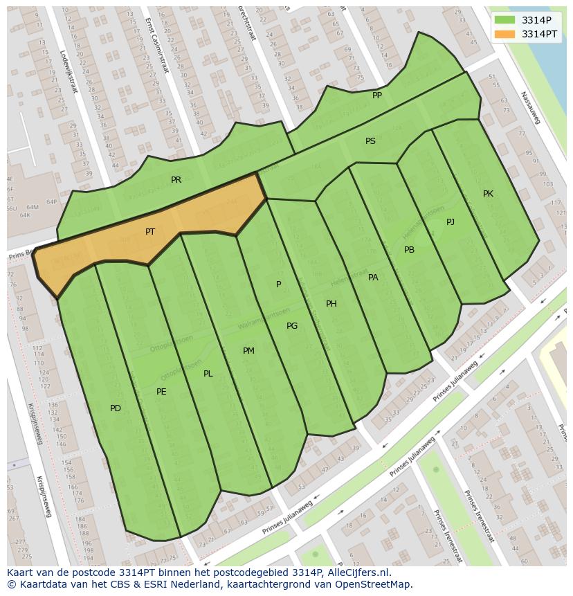 Afbeelding van het postcodegebied 3314 PT op de kaart.
