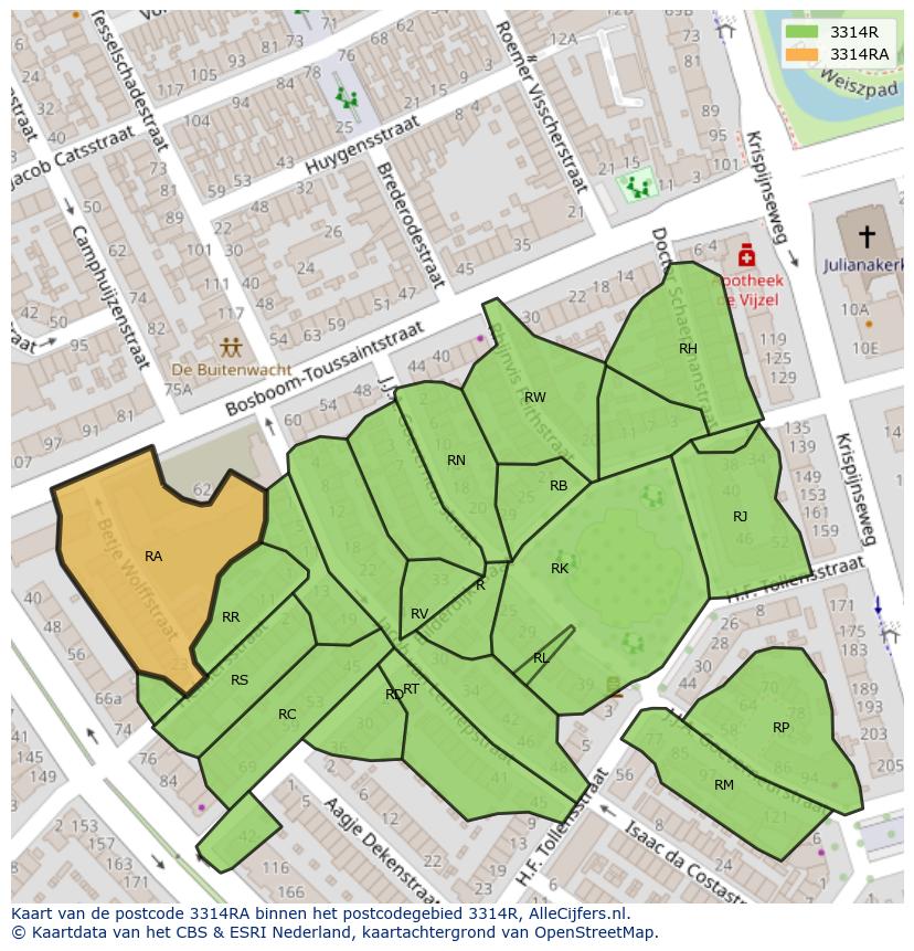 Afbeelding van het postcodegebied 3314 RA op de kaart.