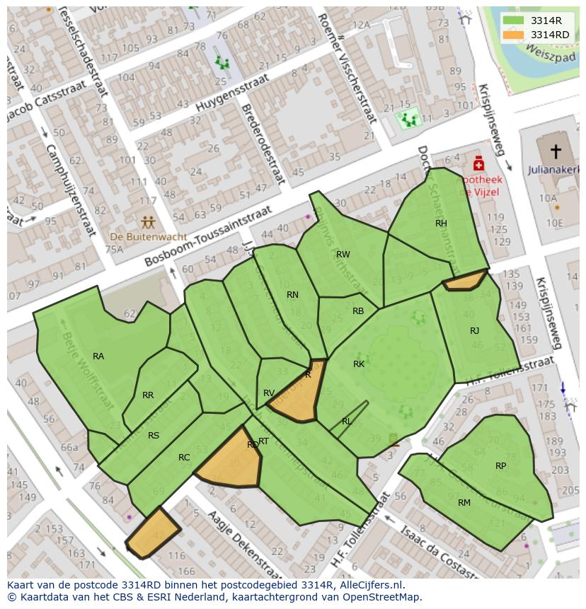 Afbeelding van het postcodegebied 3314 RD op de kaart.