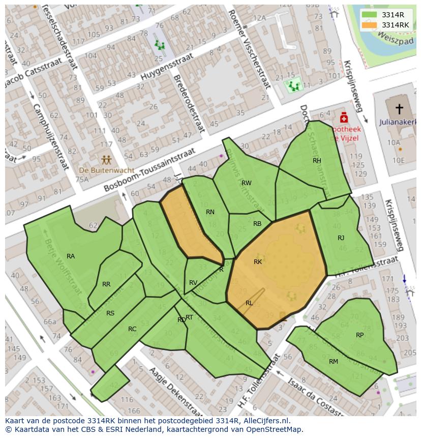 Afbeelding van het postcodegebied 3314 RK op de kaart.