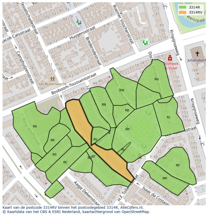 Afbeelding van het postcodegebied 3314 RV op de kaart.