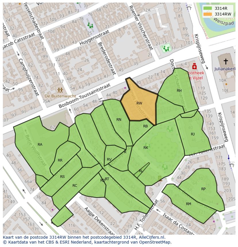Afbeelding van het postcodegebied 3314 RW op de kaart.