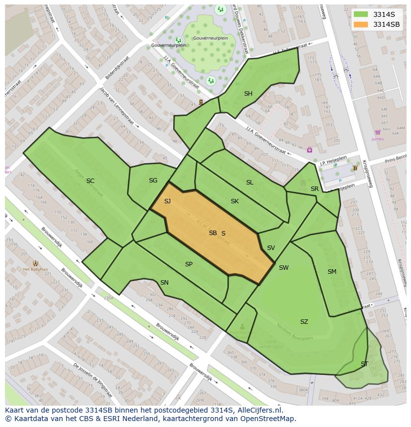 Afbeelding van het postcodegebied 3314 SB op de kaart.