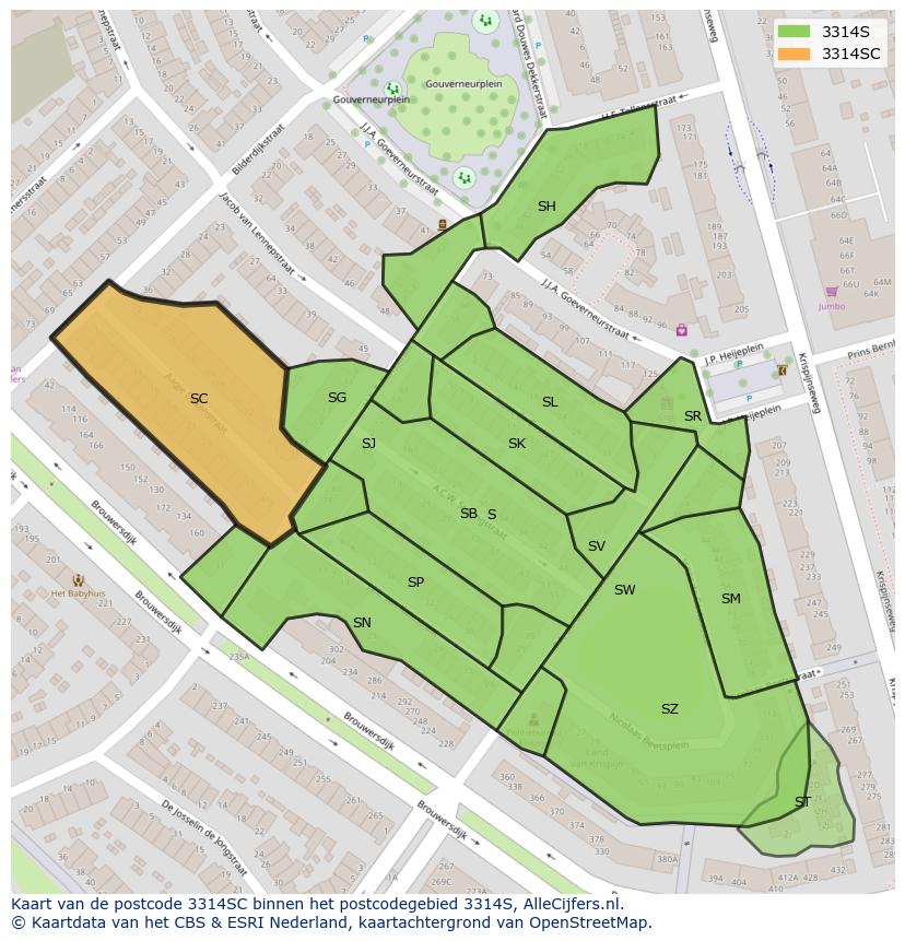 Afbeelding van het postcodegebied 3314 SC op de kaart.