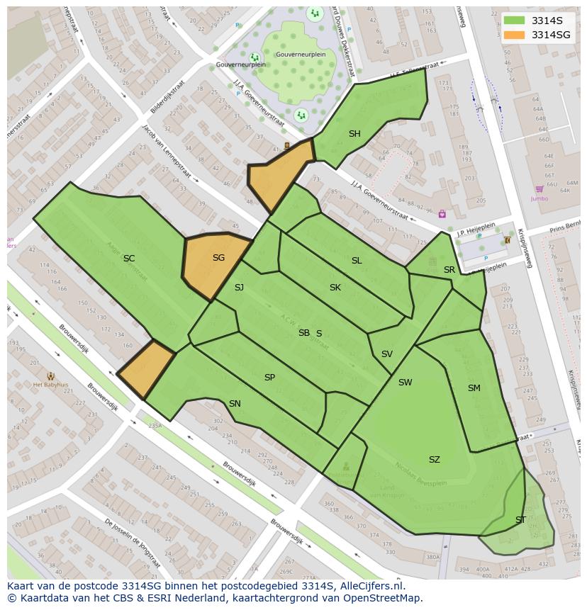 Afbeelding van het postcodegebied 3314 SG op de kaart.