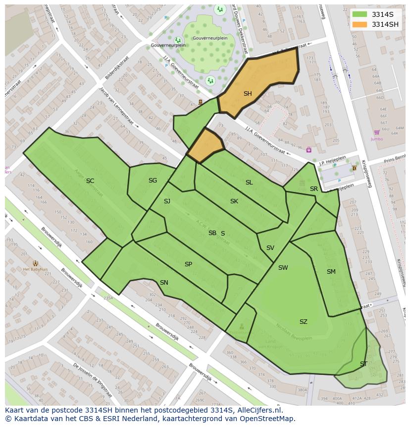 Afbeelding van het postcodegebied 3314 SH op de kaart.