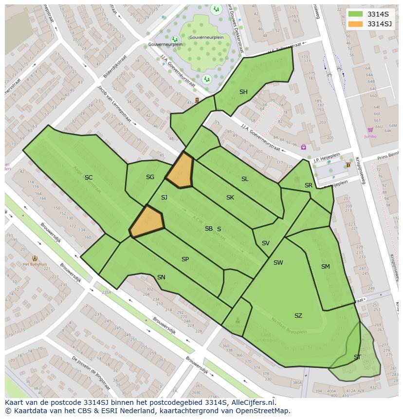 Afbeelding van het postcodegebied 3314 SJ op de kaart.