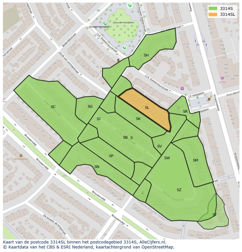 Afbeelding van het postcodegebied 3314 SL op de kaart.