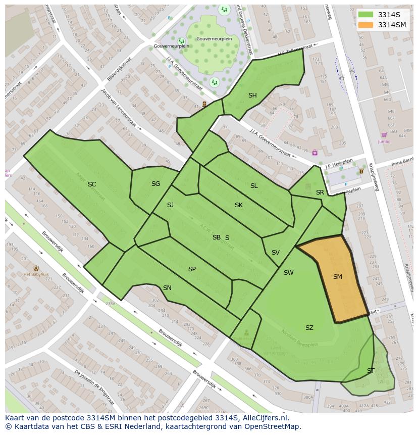 Afbeelding van het postcodegebied 3314 SM op de kaart.